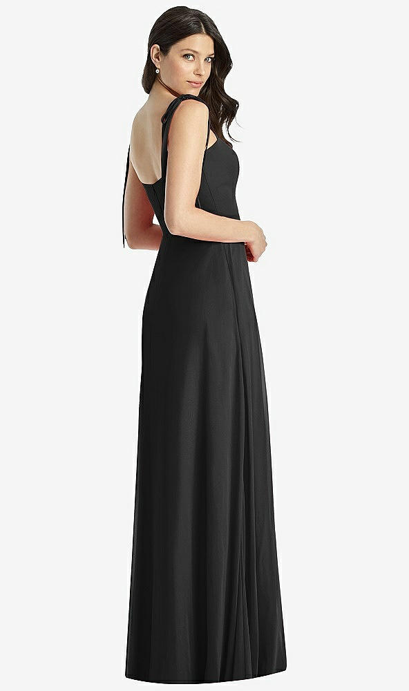 Back View - Black Tie-Shoulder Chiffon Maxi Dress with Front Slit