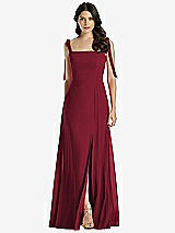 Front View Thumbnail - Burgundy Tie-Shoulder Chiffon Maxi Dress with Front Slit