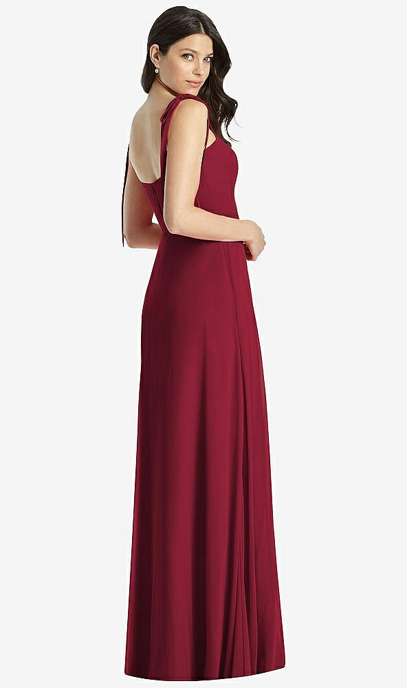 Back View - Burgundy Tie-Shoulder Chiffon Maxi Dress with Front Slit