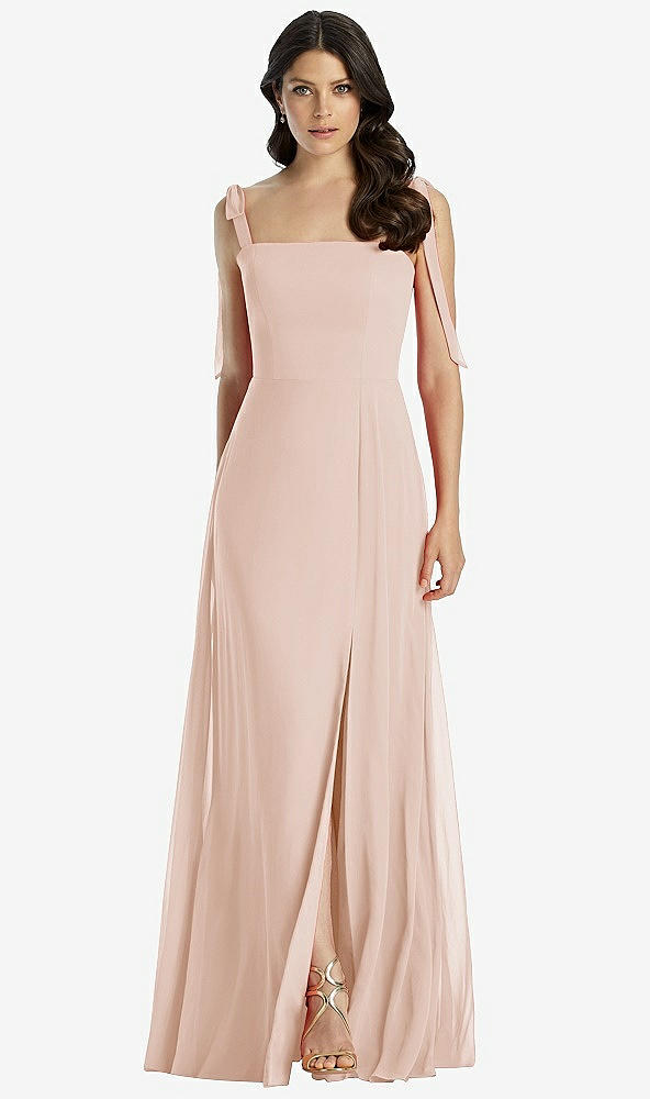 Front View - Cameo Tie-Shoulder Chiffon Maxi Dress with Front Slit