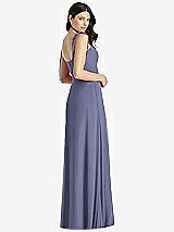 Rear View Thumbnail - French Blue Tie-Shoulder Chiffon Maxi Dress with Front Slit