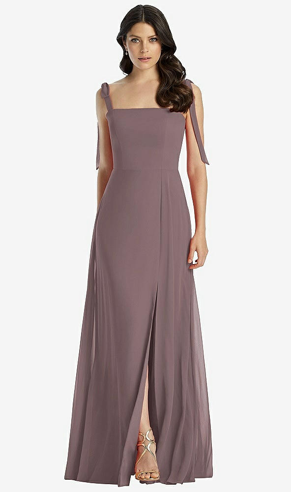 Front View - French Truffle Tie-Shoulder Chiffon Maxi Dress with Front Slit