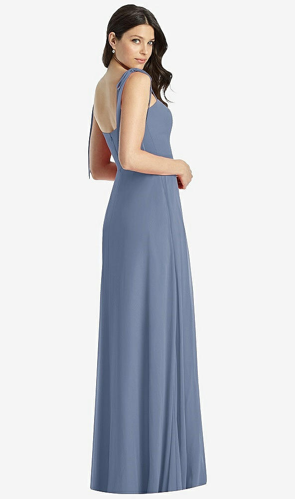 Back View - Larkspur Blue Tie-Shoulder Chiffon Maxi Dress with Front Slit
