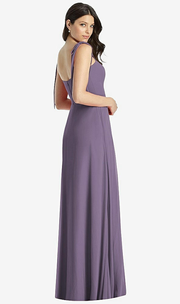 Back View - Lavender Tie-Shoulder Chiffon Maxi Dress with Front Slit