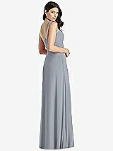 Rear View Thumbnail - Platinum Tie-Shoulder Chiffon Maxi Dress with Front Slit