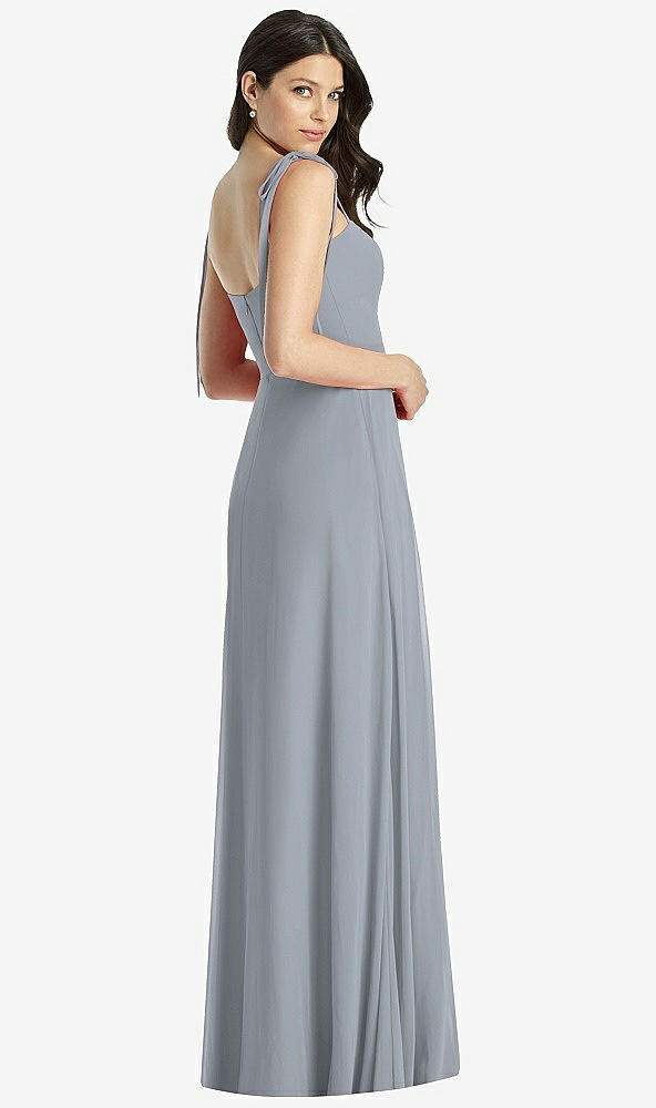 Back View - Platinum Tie-Shoulder Chiffon Maxi Dress with Front Slit