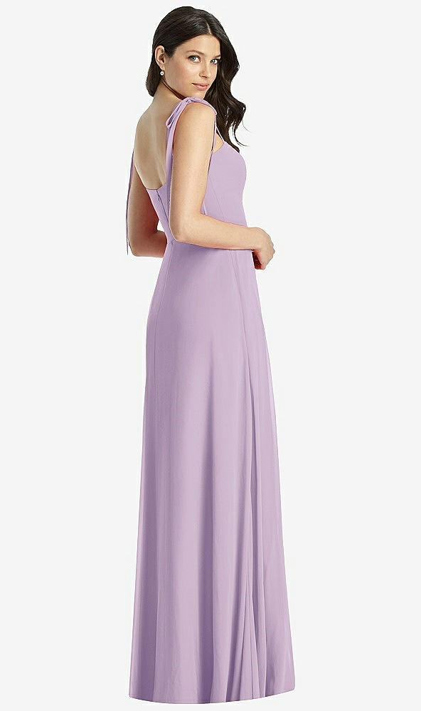 Back View - Pale Purple Tie-Shoulder Chiffon Maxi Dress with Front Slit