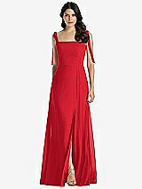 Front View Thumbnail - Parisian Red Tie-Shoulder Chiffon Maxi Dress with Front Slit