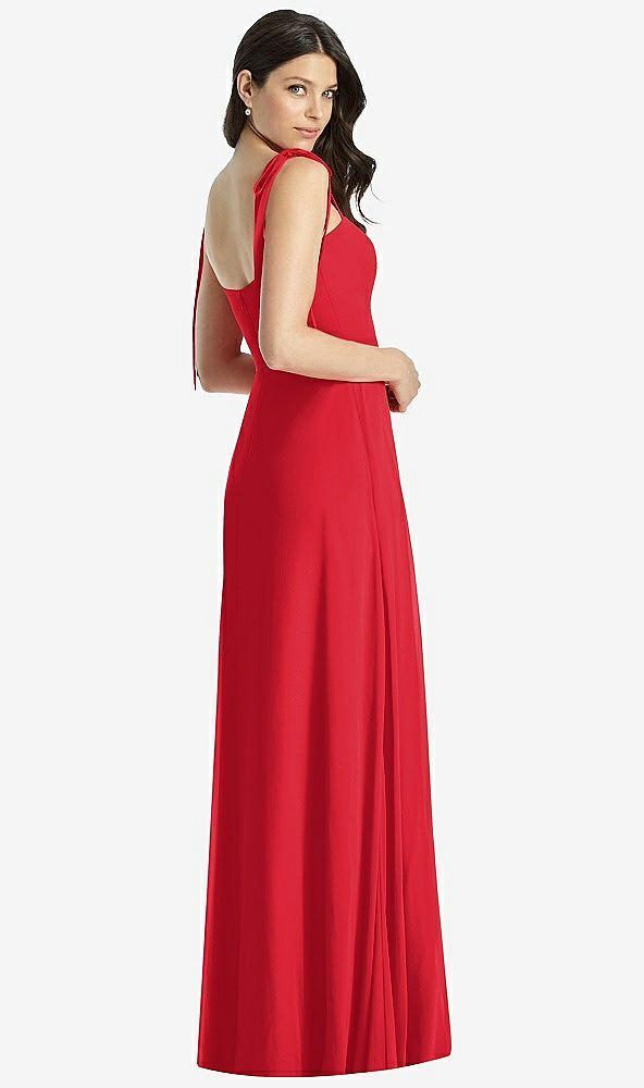 Back View - Parisian Red Tie-Shoulder Chiffon Maxi Dress with Front Slit