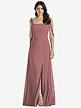 Front View Thumbnail - Rosewood Tie-Shoulder Chiffon Maxi Dress with Front Slit