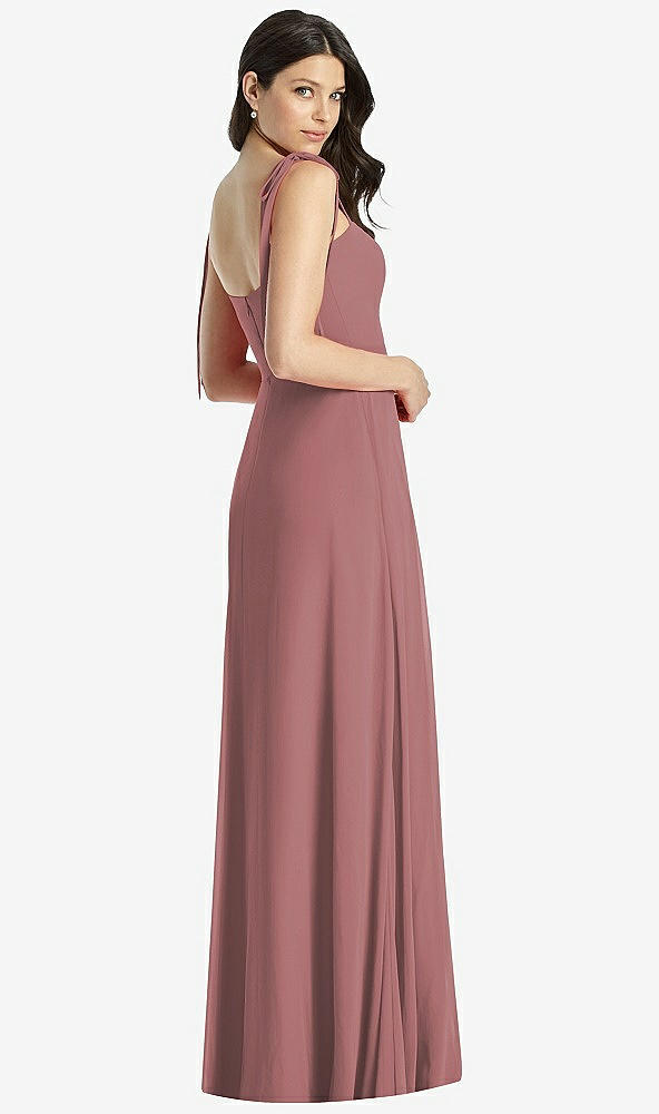 Back View - Rosewood Tie-Shoulder Chiffon Maxi Dress with Front Slit