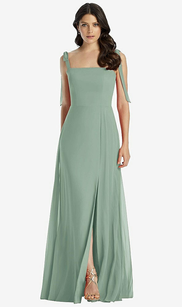 Front View - Seagrass Tie-Shoulder Chiffon Maxi Dress with Front Slit