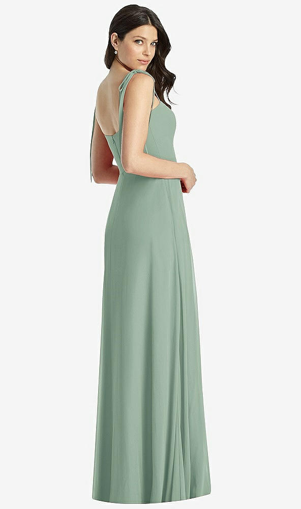 Back View - Seagrass Tie-Shoulder Chiffon Maxi Dress with Front Slit