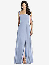 Front View Thumbnail - Sky Blue Tie-Shoulder Chiffon Maxi Dress with Front Slit