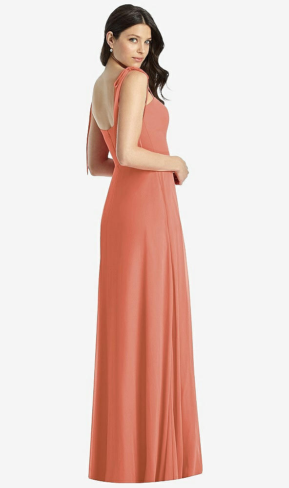 Back View - Terracotta Copper Tie-Shoulder Chiffon Maxi Dress with Front Slit