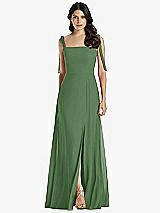 Front View Thumbnail - Vineyard Green Tie-Shoulder Chiffon Maxi Dress with Front Slit