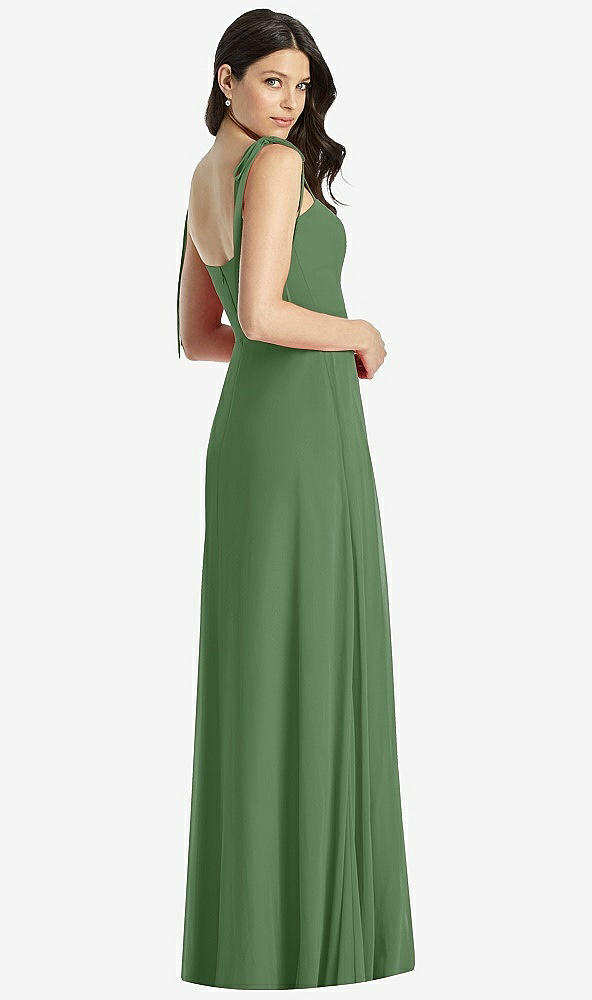 Back View - Vineyard Green Tie-Shoulder Chiffon Maxi Dress with Front Slit