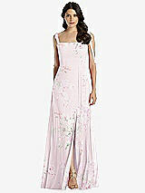 Front View Thumbnail - Watercolor Print Tie-Shoulder Chiffon Maxi Dress with Front Slit