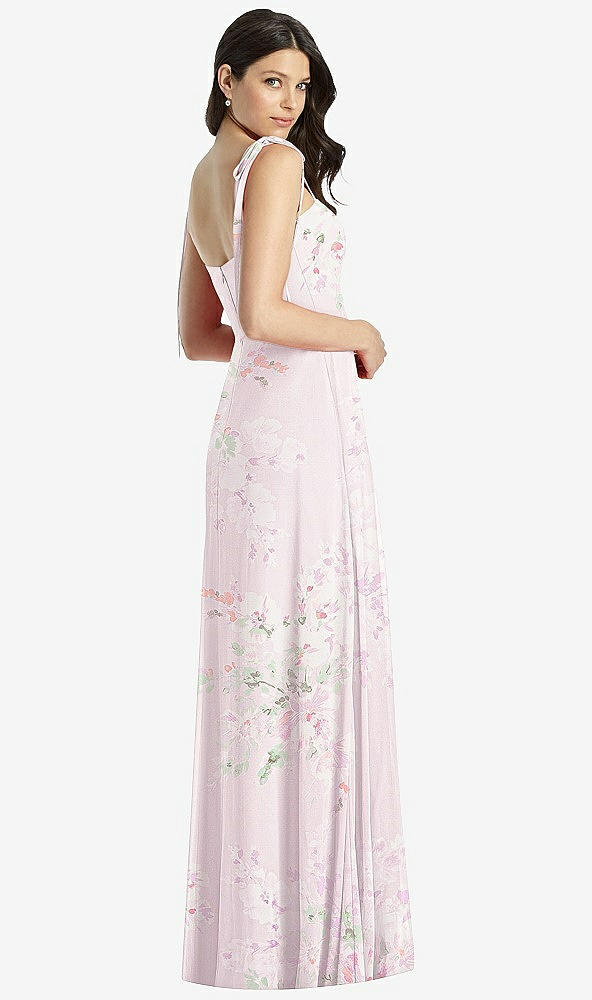 Back View - Watercolor Print Tie-Shoulder Chiffon Maxi Dress with Front Slit