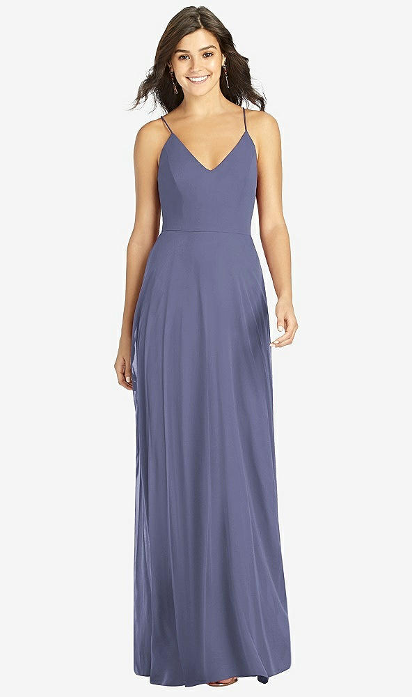 Front View - French Blue Criss Cross Back A-Line Maxi Dress