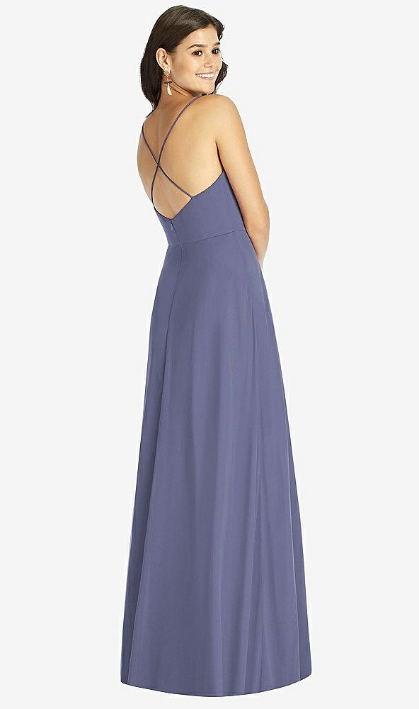 Back View - French Blue Criss Cross Back A-Line Maxi Dress