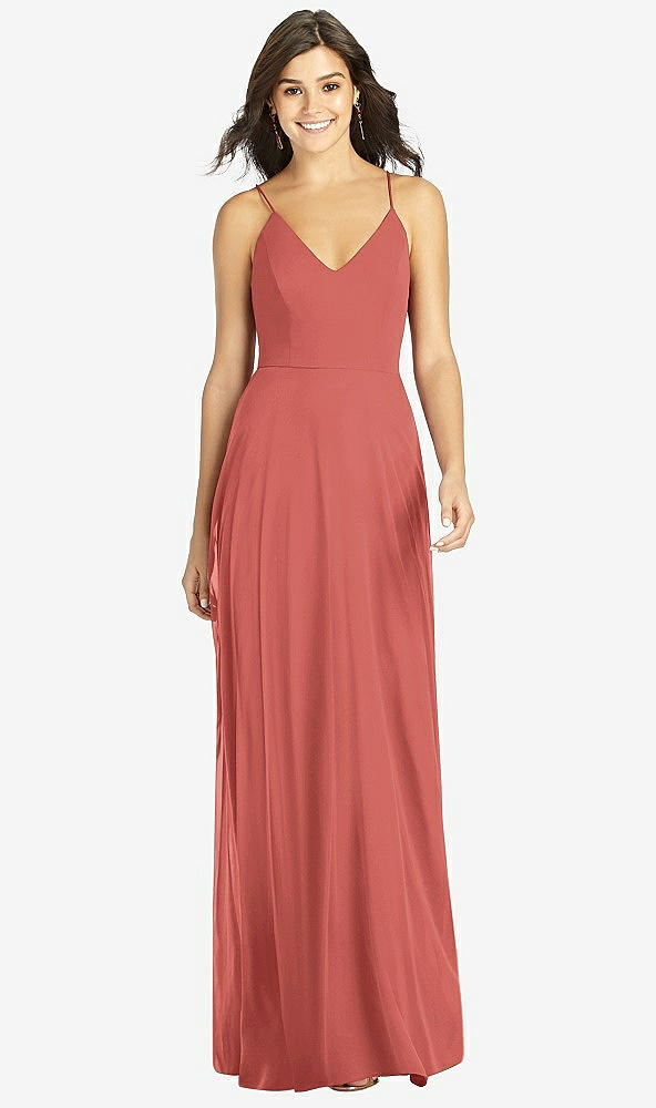 Front View - Coral Pink Criss Cross Back A-Line Maxi Dress