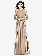 Front View Thumbnail - Topaz Shirred Skirt Halter Dress with Front Slit