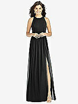 Front View Thumbnail - Black Shirred Skirt Halter Dress with Front Slit
