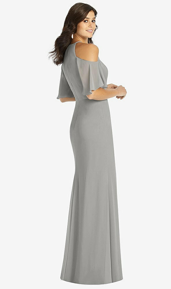Back View - Chelsea Gray Ruffle Cold-Shoulder Mermaid Maxi Dress