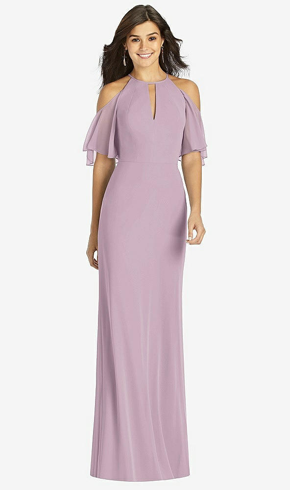 Front View - Suede Rose Ruffle Cold-Shoulder Mermaid Maxi Dress