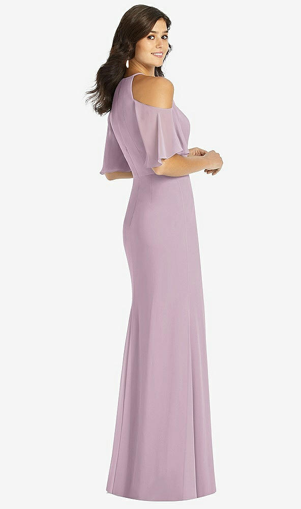 Back View - Suede Rose Ruffle Cold-Shoulder Mermaid Maxi Dress