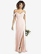 Front View Thumbnail - Blush Off-the-Shoulder Criss Cross Bodice Trumpet Gown