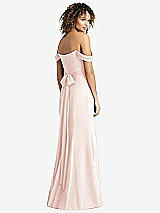 Rear View Thumbnail - Blush Off-the-Shoulder Criss Cross Bodice Trumpet Gown