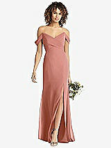 Front View Thumbnail - Desert Rose Off-the-Shoulder Criss Cross Bodice Trumpet Gown