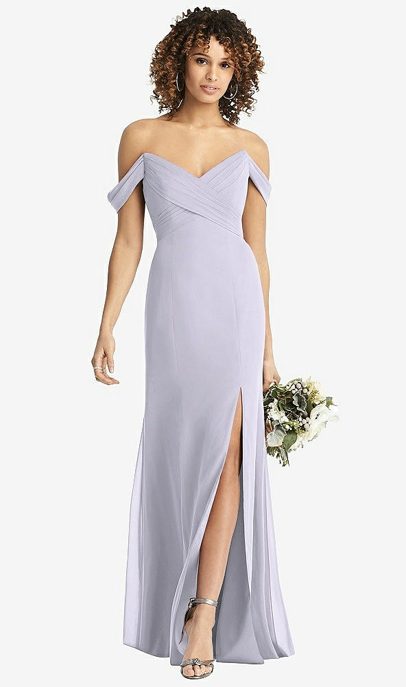 Front View - Silver Dove Off-the-Shoulder Criss Cross Bodice Trumpet Gown