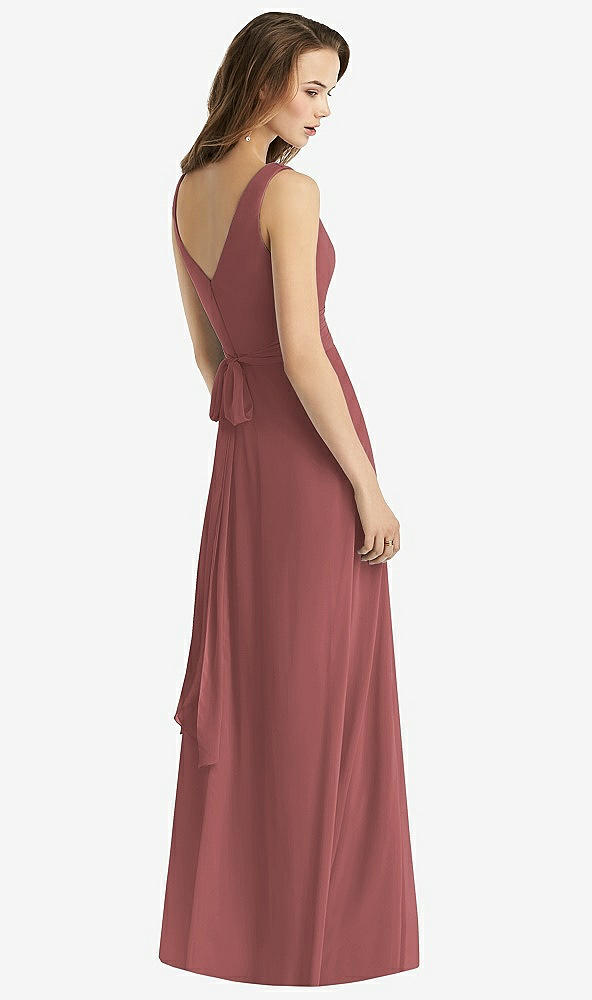Back View - English Rose Sleeveless V-Neck Chiffon Wrap Dress