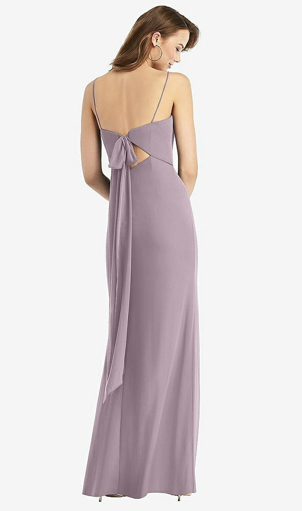 Front View - Lilac Dusk Tie-Back Cutout Trumpet Gown with Front Slit