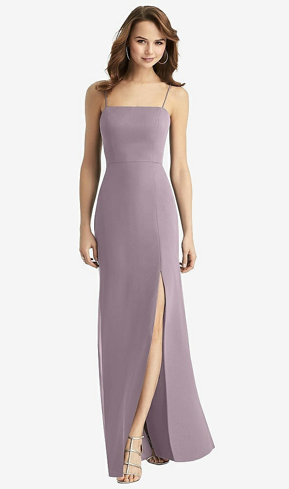 Back View - Lilac Dusk Tie-Back Cutout Trumpet Gown with Front Slit