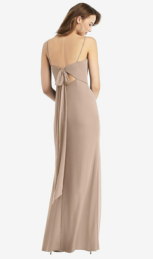 Front View - Topaz Tie-Back Cutout Trumpet Gown with Front Slit