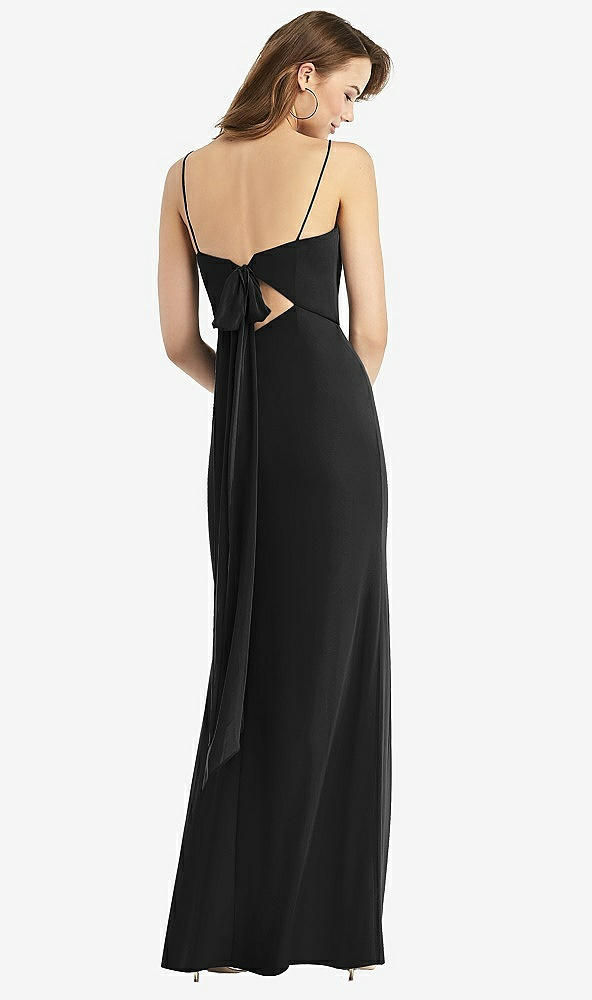 Front View - Black Tie-Back Cutout Trumpet Gown with Front Slit