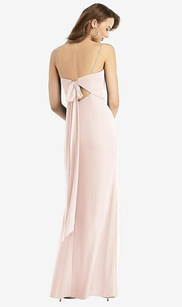 Front View - Blush Tie-Back Cutout Trumpet Gown with Front Slit