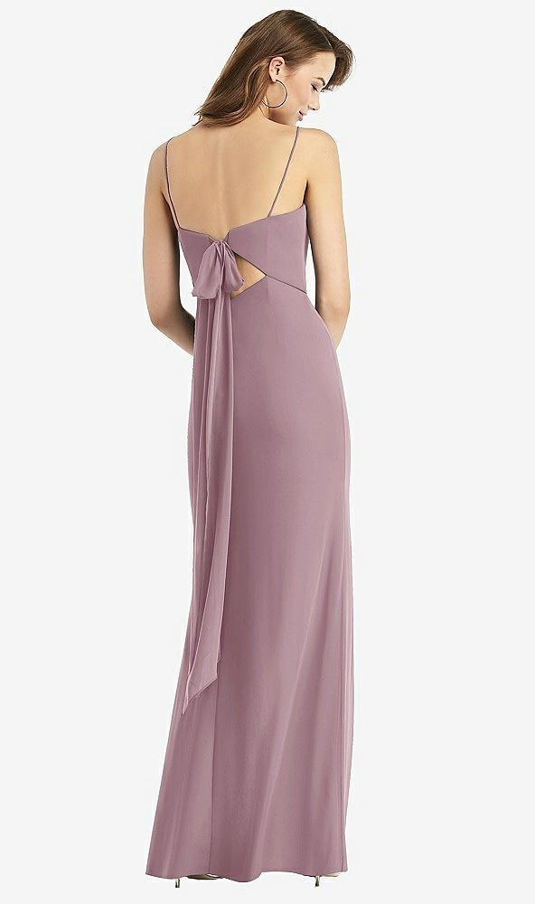 Front View - Dusty Rose Tie-Back Cutout Trumpet Gown with Front Slit