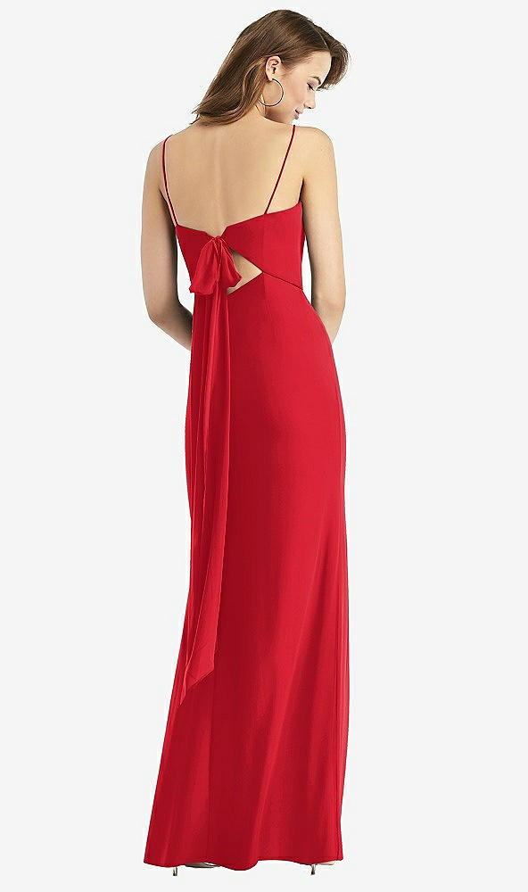 Front View - Parisian Red Tie-Back Cutout Trumpet Gown with Front Slit