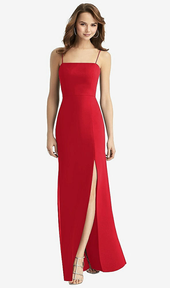 Back View - Parisian Red Tie-Back Cutout Trumpet Gown with Front Slit