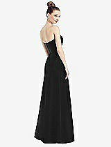 Rear View Thumbnail - Black Strapless Notch Satin Gown with Pockets
