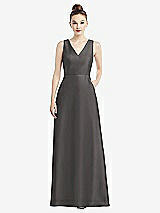 Front View Thumbnail - Caviar Gray Sleeveless V-Neck Satin Dress with Pockets