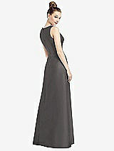 Rear View Thumbnail - Caviar Gray Sleeveless V-Neck Satin Dress with Pockets