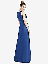 Rear View Thumbnail - Classic Blue Sleeveless V-Neck Satin Dress with Pockets