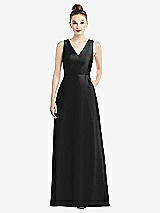 Front View Thumbnail - Black Sleeveless V-Neck Satin Dress with Pockets