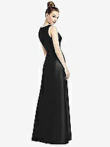 Rear View Thumbnail - Black Sleeveless V-Neck Satin Dress with Pockets